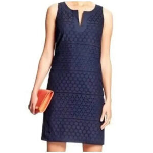 Banana Republic Rio Navy Blue Eyelet Shift Dress Size 0